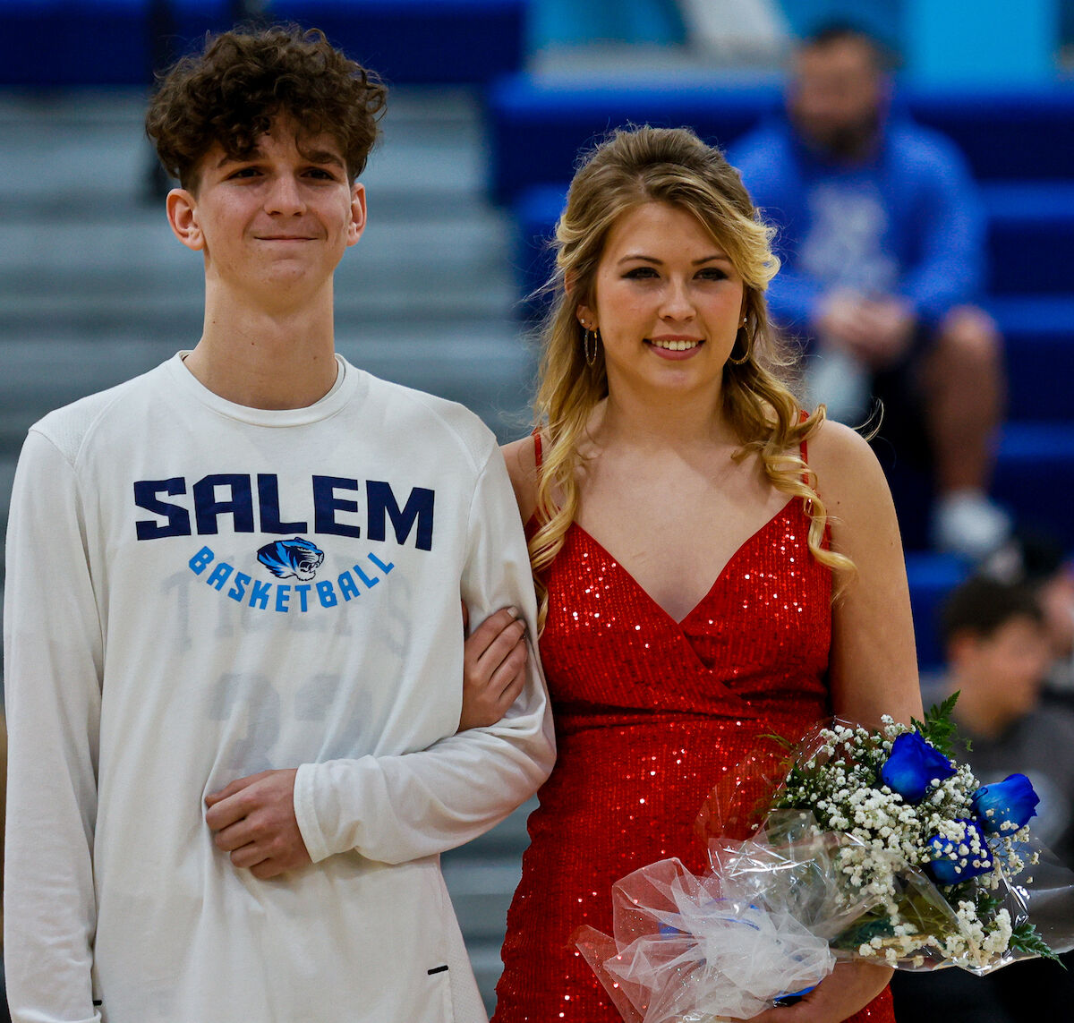 Homecoming queen Grace Kunkel escorted by Ethan Simpson
